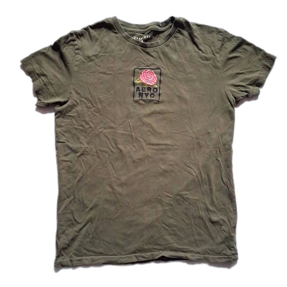 Aeropostale T-shirt Women's S olive green short sleeve graphic print Embroidered